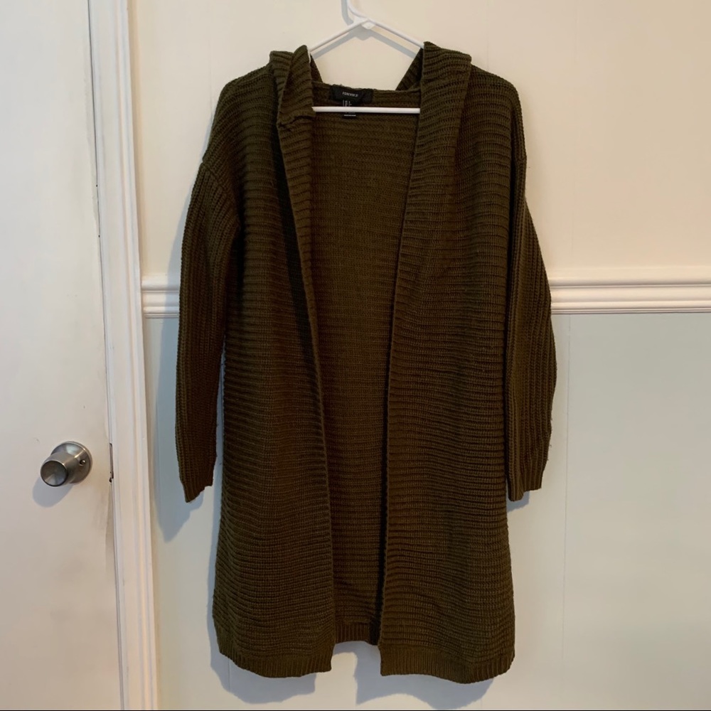 Forever 21 Long Green Cardigan